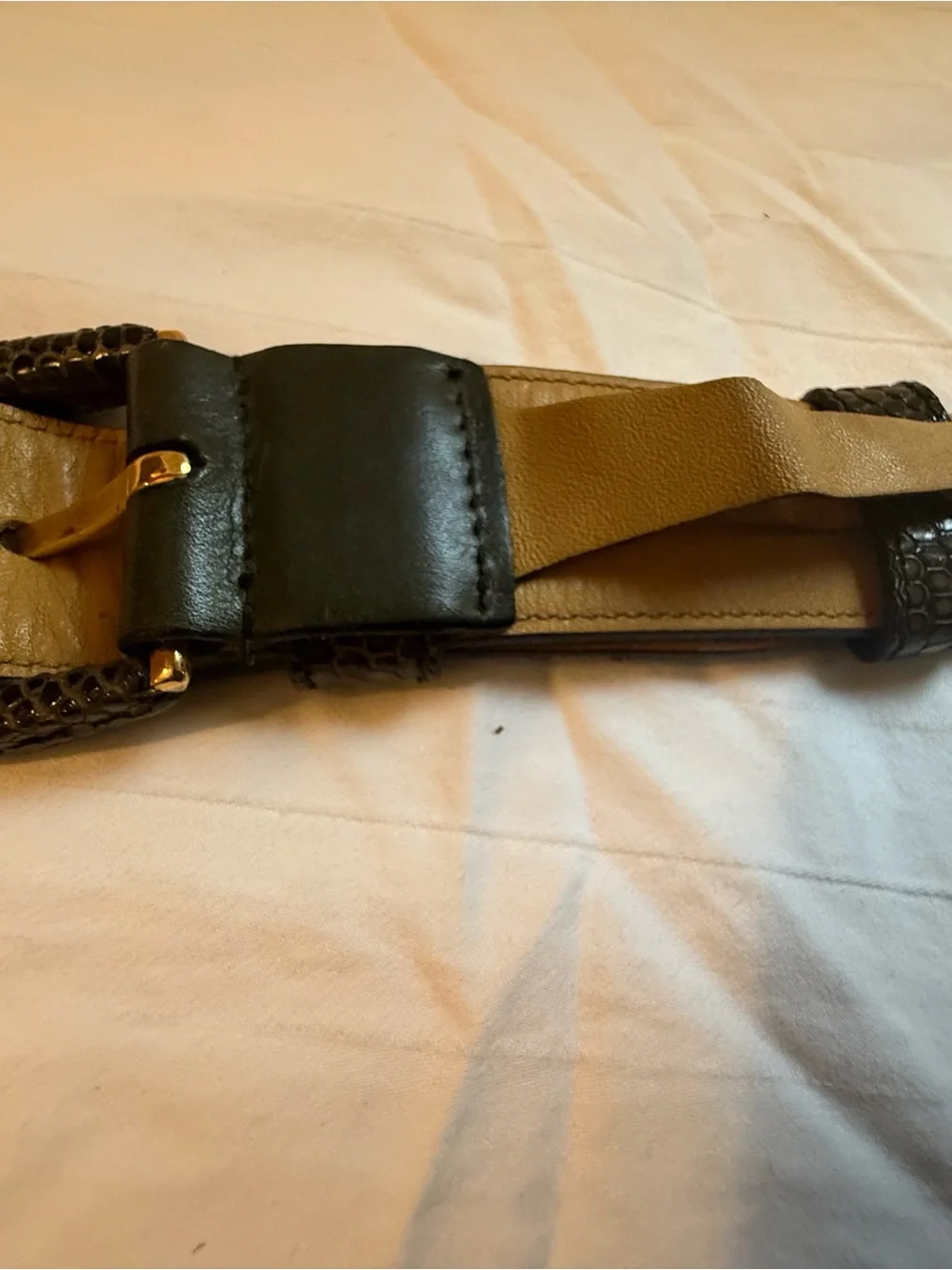 Valentino Garavani Green Leather Belt with Textured Buckle
